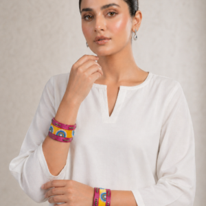 Pink Yellow Stone Embellished Thread Bangles