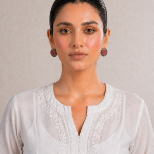 Pink Antique Gold Beaded Stud Earrings