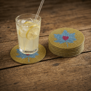 Golden Turquoise Blue Handcrafted Beaded Coasters