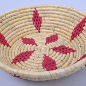 Handwoven Bamboo Fruit Basket – Natural Beige with Red Ethnic Pattern