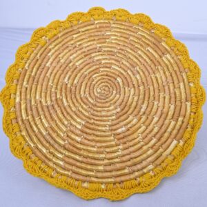 Handwoven Wheatgrass Table Mat with Crochet Border