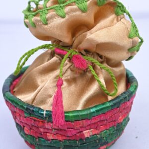 Handcrafted Wheatgrass Potli Gift Basket (Satin Pouch)