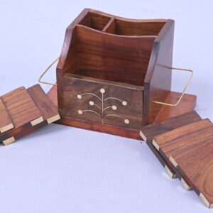 Wooden Mobile & Caster Stand with Brass Inlay