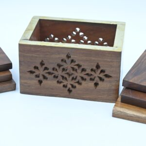 Wooden Tea Coaster Set with Jali Design
