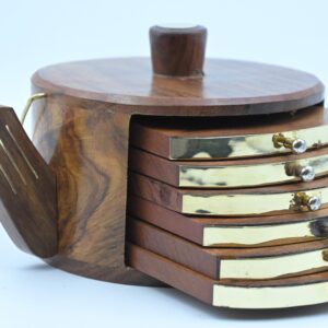 Wooden Tea Coaster Set with Brass Strip Design