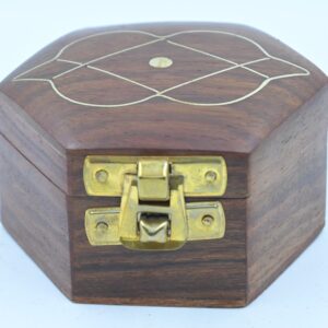 Geometric Brass Inlay Wooden Trinket Box