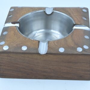 Wooden Metal Inlay Ashtray