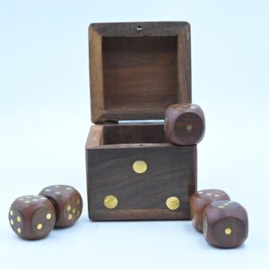 Wooden Dice Box with 5 Dice