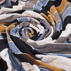 Blue Black Mustard Chenille Stripe Double Bedsheet