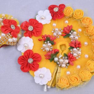 Yellow Red Floral Designer Laddu Gopal Dress Set