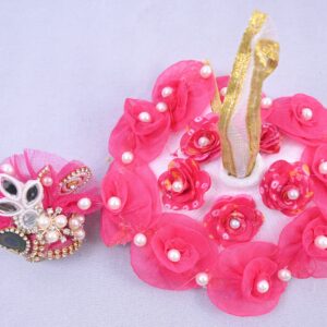 Pink Floral Pearl Peacock Designer Laddu Gopal Dress Set