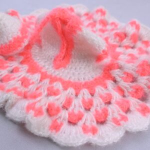 White & Peach Hand Knitted Woolen Laddu Gopal Dress Set