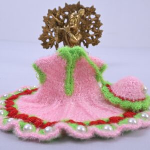Pink Green Fuzzy Woolen Laddu Gopal Dress Set