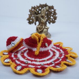 Red Yellow Embellished Woolen Laddu Gopal Dress Set