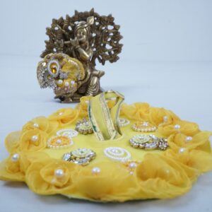 Yellow Pearl & Stone Embellished Net Laddu Gopal Dress Set