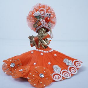Orange Pearl & Stone Embellished Net Laddu Gopal Dress Set