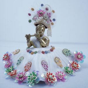 White Multicolor Embellished Net Laddu Gopal Dress Set