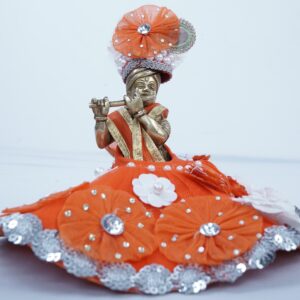 Orange & White Net Embellished Laddu Gopal Dress Set
